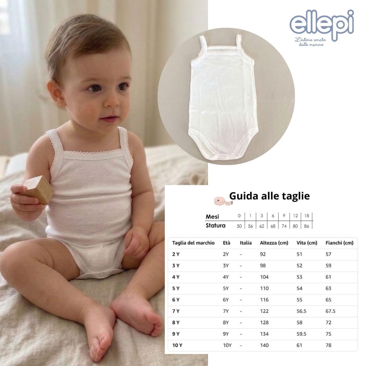 Ellepi Body Neonata in Cotone 100%, Pack 6 Pezzi, Intimo Bambina Anallergico e Antiacaro, Body Spalla Stretta con Bottoni a Pressione, Morbido e Traspirante