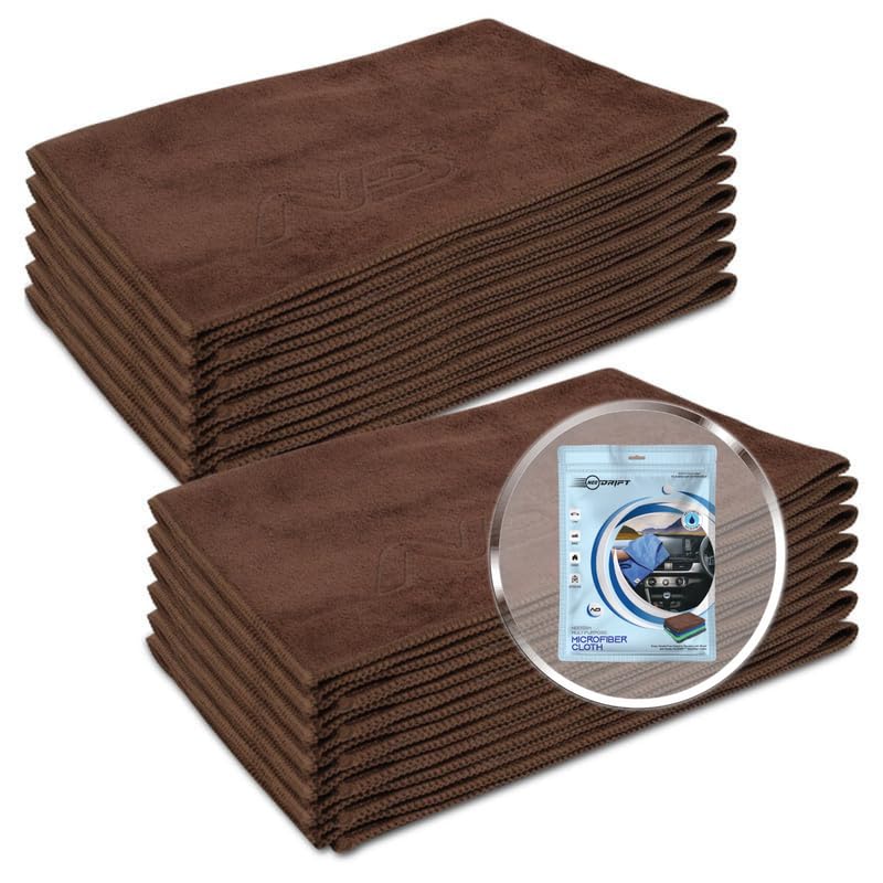 Image of Neodrift '400 GSM' Microfiber Cloth (Size - 40X60 Cm)(Set of 12 PC)(Colour - Coffee)(Ultra Soft Cleaning Cloth for Car, Bike - Polishing, Detailing, Highly Absorbent)