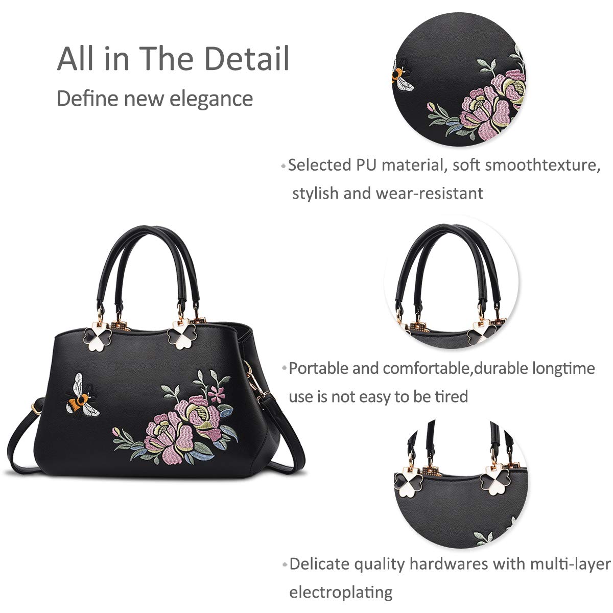 NICOLE&DORIS Donne Borse a mano Retro Borsa a tracolla Le signore Moda Borsa a tracolla Borsa Totalizzatore Ricamo