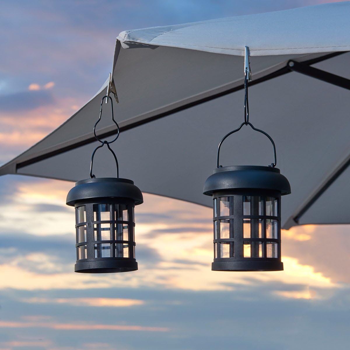 Smart Solar 3782WRM2 Black Umbrella Hanging Solar Lantern, 2-Pack, Includes Handle, Hanging Clips and Replaceable, Rechargeable Ni-MH Battery, Powered By Integral Solar Panel