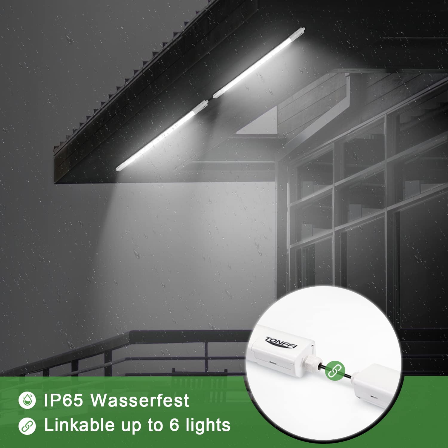 TONFFI 10 Stück LED Feuchtraumleuchte 150CM, 60W 7000LM 4000K Neutralweiß Verknüpfbar LED Deckenleuchte Röhre, IP69 Wasserfest Wannenleuchte Werkstattlampe für Keller Lager Garage Warenhaus