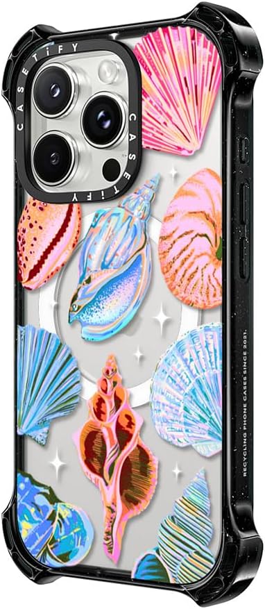 CASETiFY Bounce Case for iPhone 16 Pro [Shockproof / 21.3 ft. 6X Military Grade Drop Protection/Compatible with Magsafe] - Seashell - Clear Black - Image 5