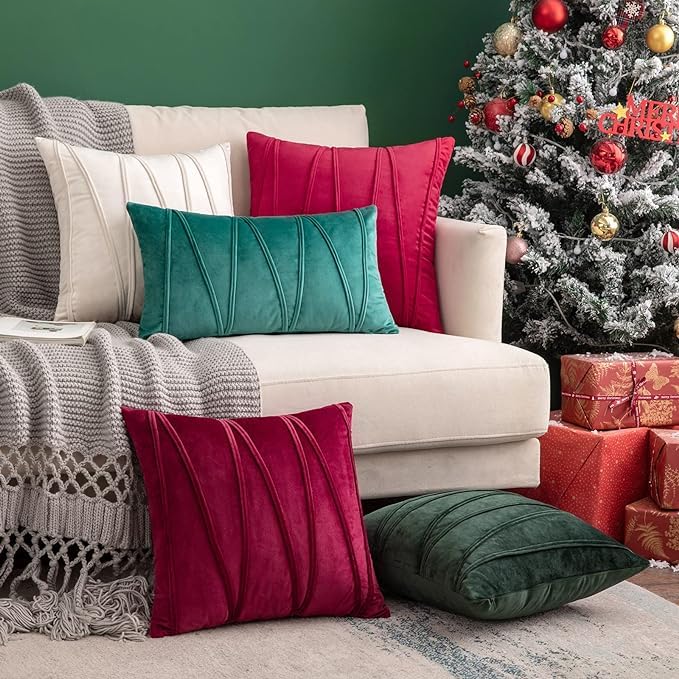 Image of Amazon Brand - Umi Decorative Striped Throw Pillow Covers 14 X 14 Inch,Soft Solid Velvet Pillow Covers Cushion Case with Zigzag Pattern for Sofa Bedroom 35 X 35 Cm (Pack of 2) Wine