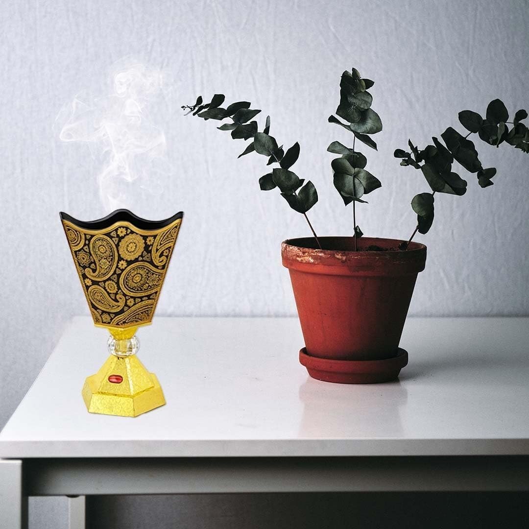 Quemador de Incienso eléctrico – Quemador Bakhoor de Metal Estilo árabe – Incensario de Mesa Tradicional para aromaterapia, Fragancia del hogar, Yoga, SPA y decoración de Oficina