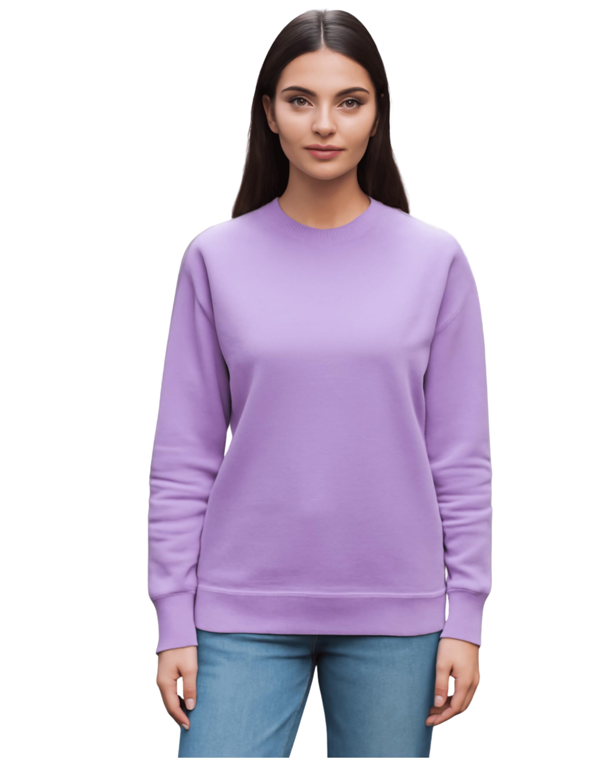 Women's Crew Neck Sweatshirt, Long Sleeve, Ribbed Cuffs and Hem-image-5