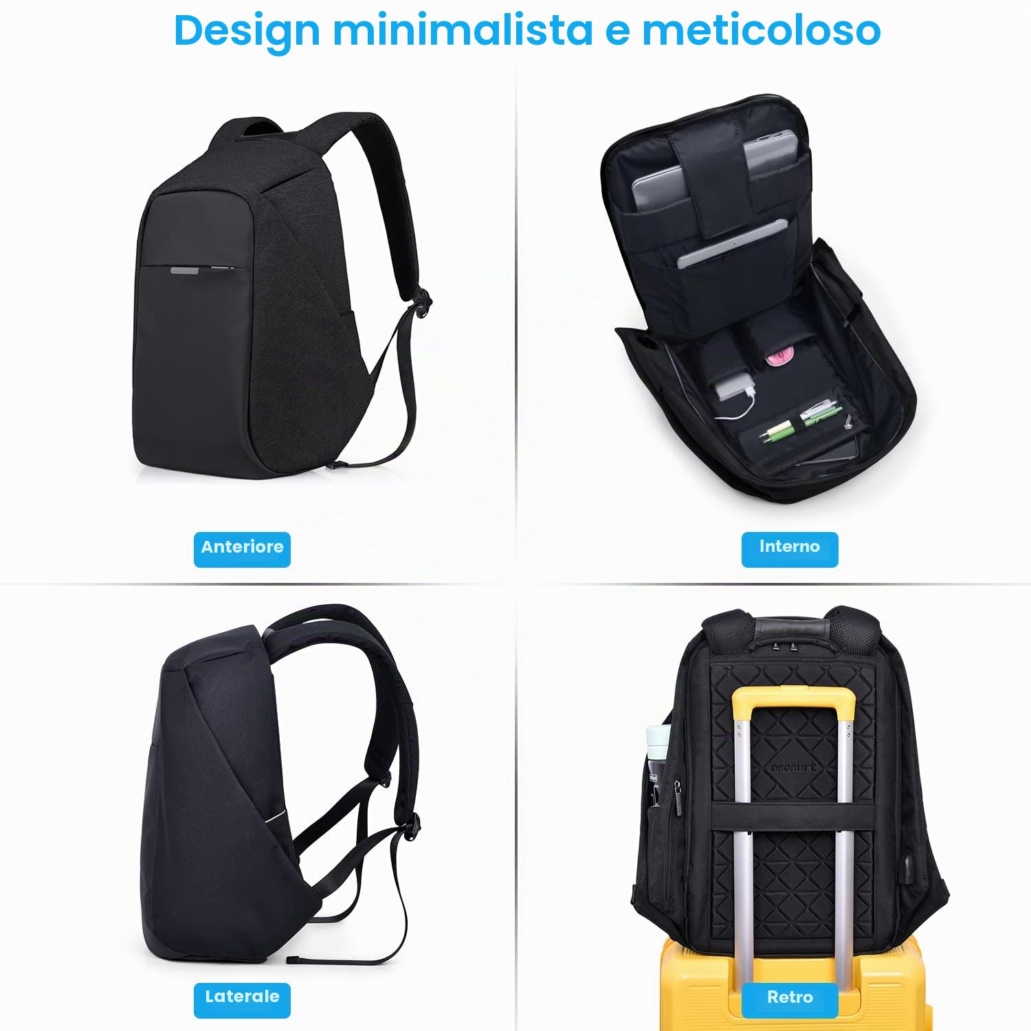 Oscaurt Zaino antifurto da 15,6” per computer portatile da viaggio con porta di ricarica USB, borsa per computer aziendale unisex