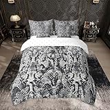 Feelyou Snake Print Comforter Set 7 Pieces King Size Kids Snake Skin Pattern Bedding Set Luxurious Silver White Bed Set Bed in a Bag with Comforter, Sheets, Pillowcases & Cushion Covers （No Real Fur）