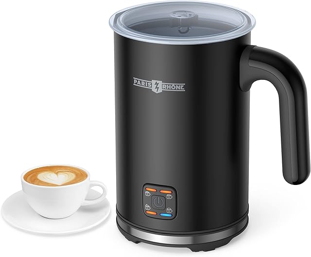 Milk Frother, 4-in-1 Electric Milk Steamer, 10.1oz/300ml Milk Warmer, Paris Rhône Automatic Hot/Cold Stainless Steel Foam Maker for Coffee,Latte, Cappuccino, Macchiato, Hot Chocolate