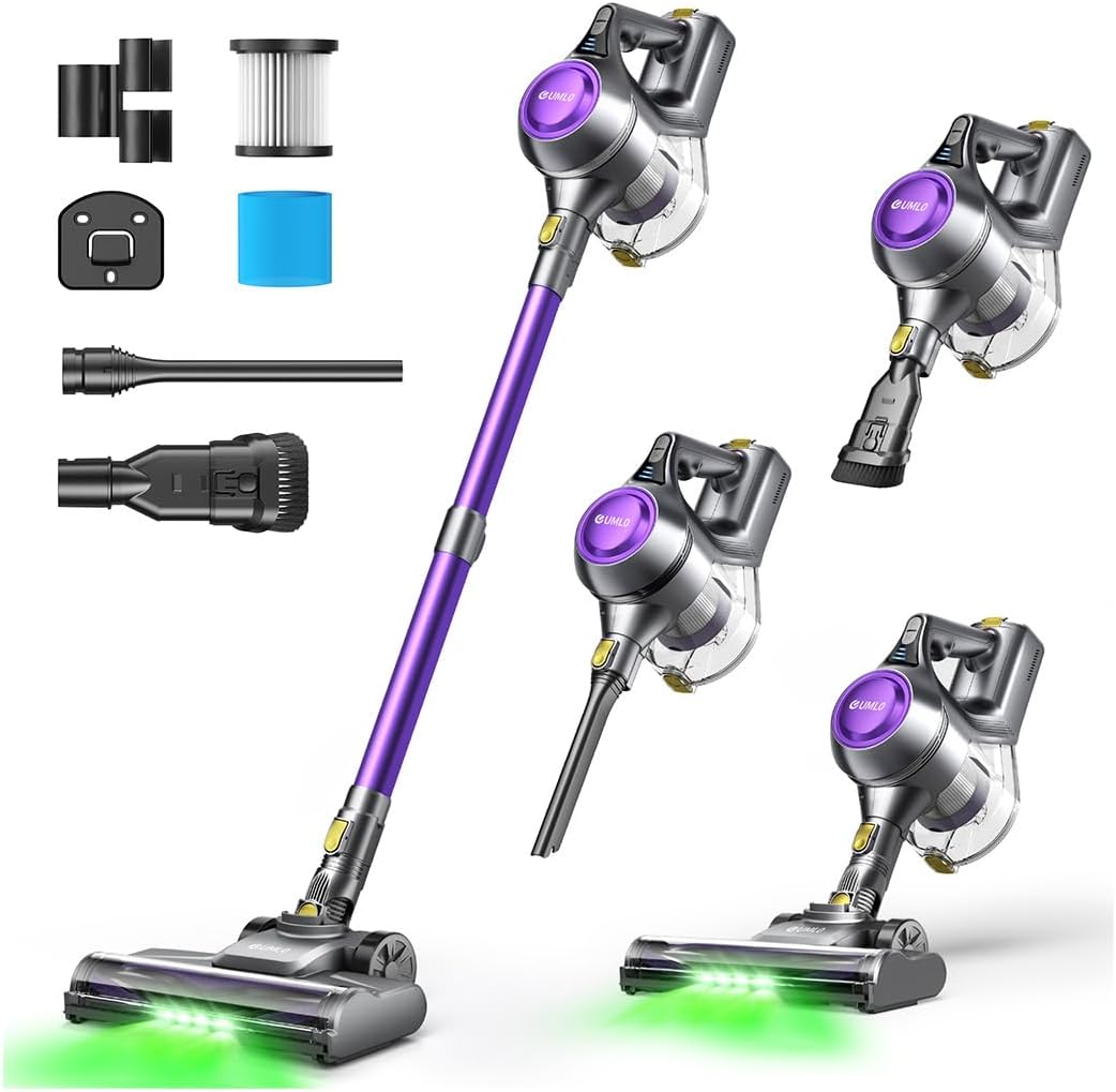 Cordless Vacuum Cleaner, 40Kpa Powerful Suction Stick Vacuum Cleaners for Home, 45 Mins Runtime, 1.6L Dust Box, Anti-Tangle, 8-in-1 Rechargeable Vacuum for Hardwood Floor,Carpet,Pet Hair (Purple)