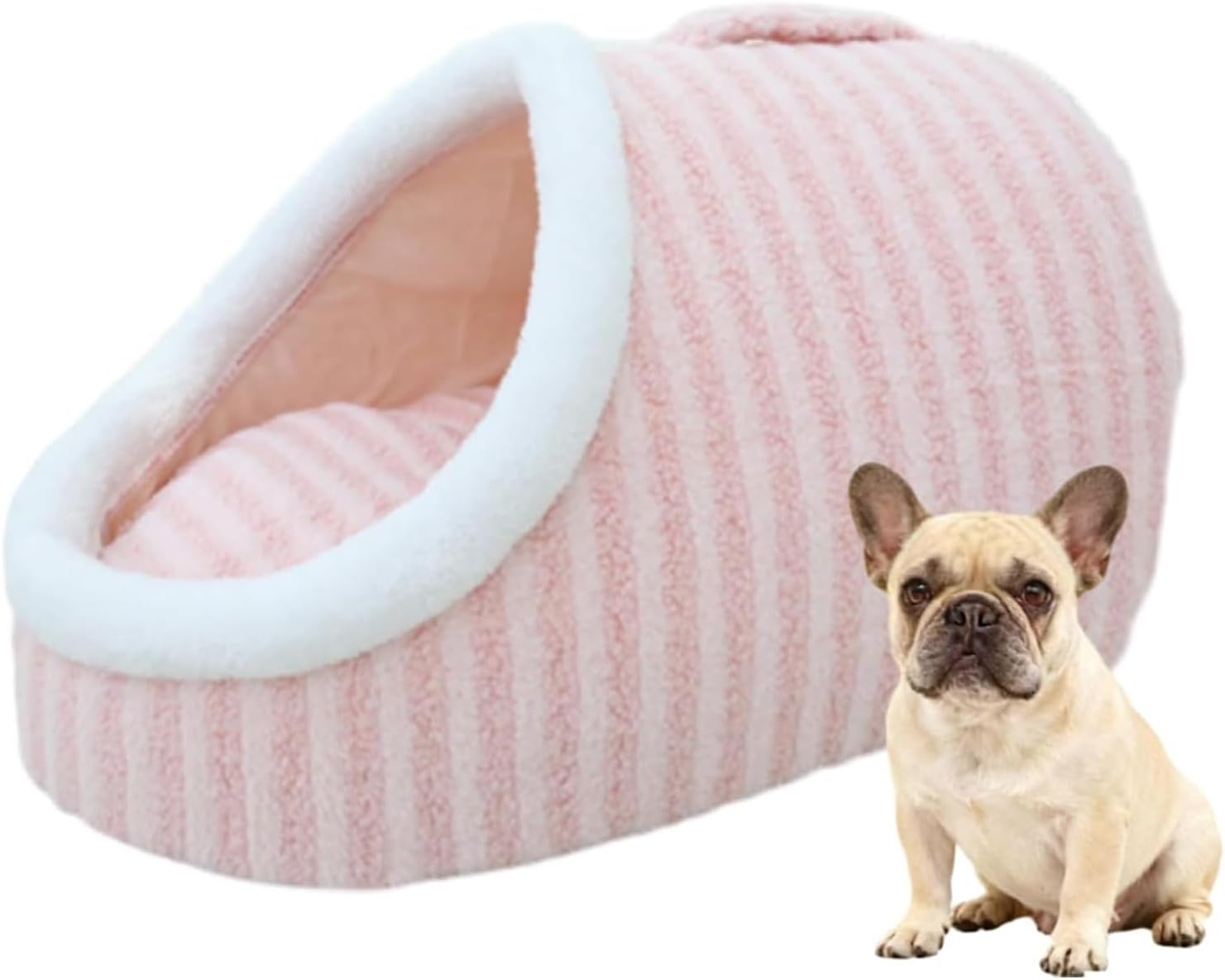 Warm Nest Bed, Soft Cozy Pet Cave with Removable Cushion, Non-Slip Washable Soft Slipper Cave for Small and Medium Pets (Pink, Medium)
