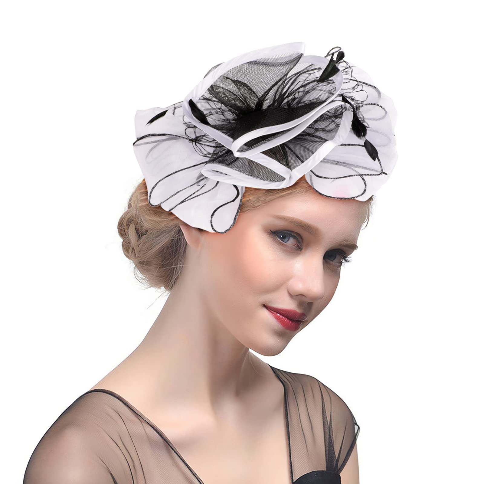 Capeline Femme Organza - Chapeau Bibi Large Bord Pour Mariage, Plage, Cérémonie (Tour De Tête 56-60 Cm)
