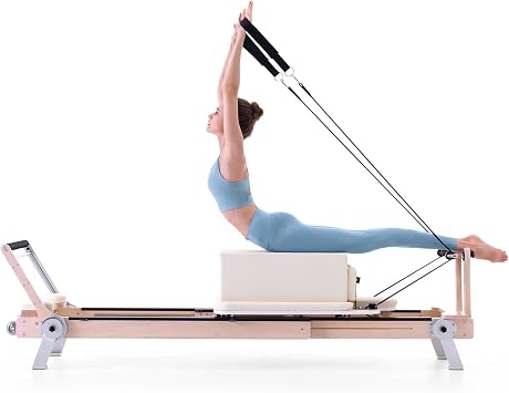 Pull-Out Pilates Reformer Machine, Adjustable Maple Wood Frame