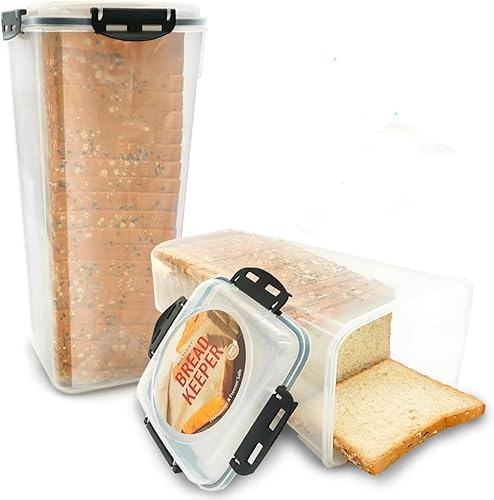 Paquete de 2 recipientes herméticos grandes para pan, sin BPA, se adapta a pan rebanado sándwich más grande, con tapa hermética, mantiene el pan