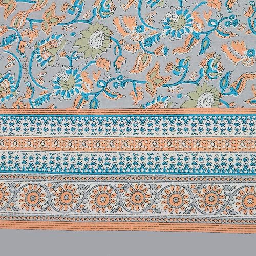 Image of 100% Cotton Single Bedsheet with 1 Pillow Cover | 240 TC Pure Cotton Flat Bed Sheet | Traditional Jaipuri Printed Bedding Set | Soft & Breathable | 60 x 90 Inch (Rangmahal Single 08)