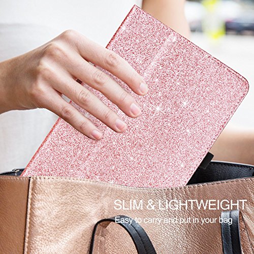 Duedue Samsung Galaxy Tab E 9.6 Case, Sparkly Glitter Slim Faux Leather Folio Stand Full Body Protective Cover For Galaxy Tab E Wi-Fi/Tab E Nook 9.6 Inch Tablet Sm-T560/T561/T565/T567V,Rose Gold #TOP7