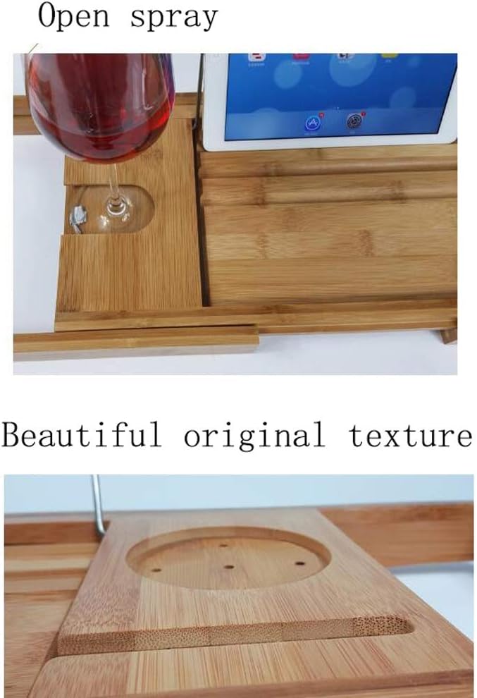 Tray Bamboo Bathtub Caddy Tray Strong Bearing Bathtub Tray Rack with Tablet Holder Extending Sides Wine Glass Holder Rack Non-Slip Bathroom Rack Organizer (Color : A)