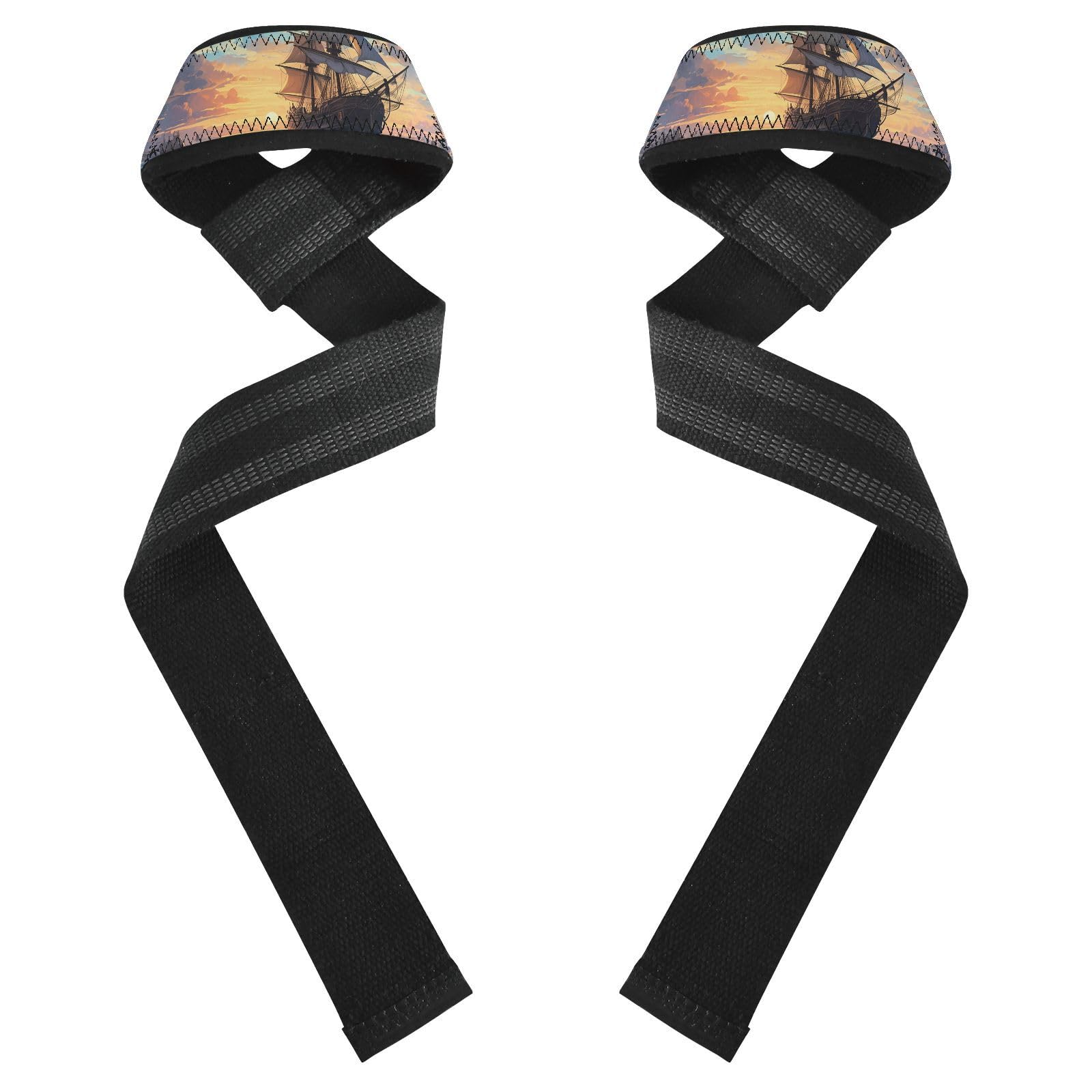 STAYTOP Large Sailboat with Orange Sky Wrist Straps for Weightlifting,Lifting Straps with Neoprene Cushioned Wrist Padded and Anti-Skid Silicone for Strength Training,Bodybuilding,Deadlifting