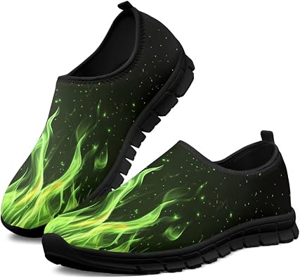 Womens Slip on Shoes Walking Loafers Flame Print Fashion Mesh Sneakers Soft Memory Foam Shoes Non Slip
