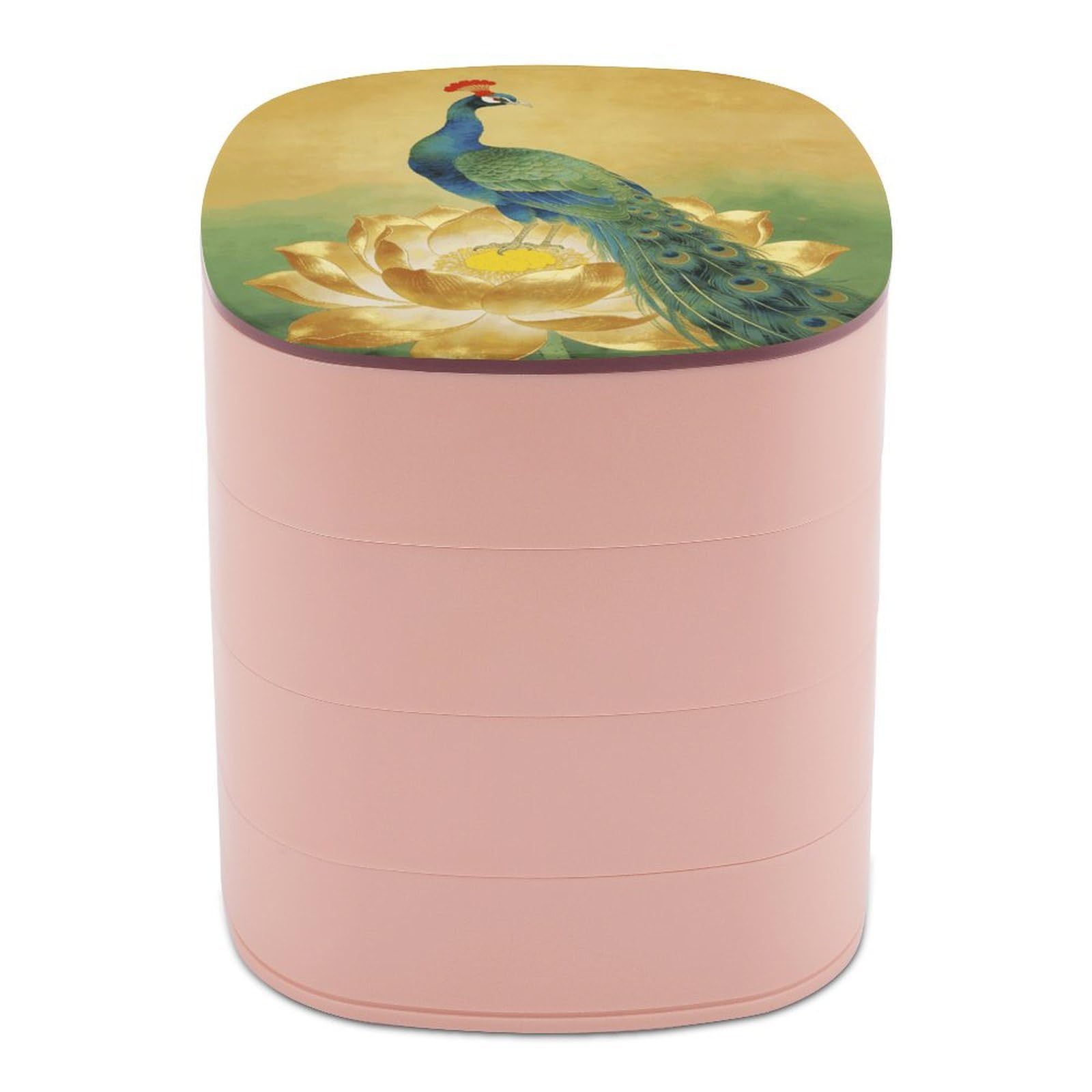 LZQPOEAS Peacock on Golden Lotus Jewelry Box Women Jewelry Organizer Travel Jewelry Case Cute Necklace Ring Storage Organizer 4-Layer Rotating Jewelry Tray Case with Mirror for Bracelets