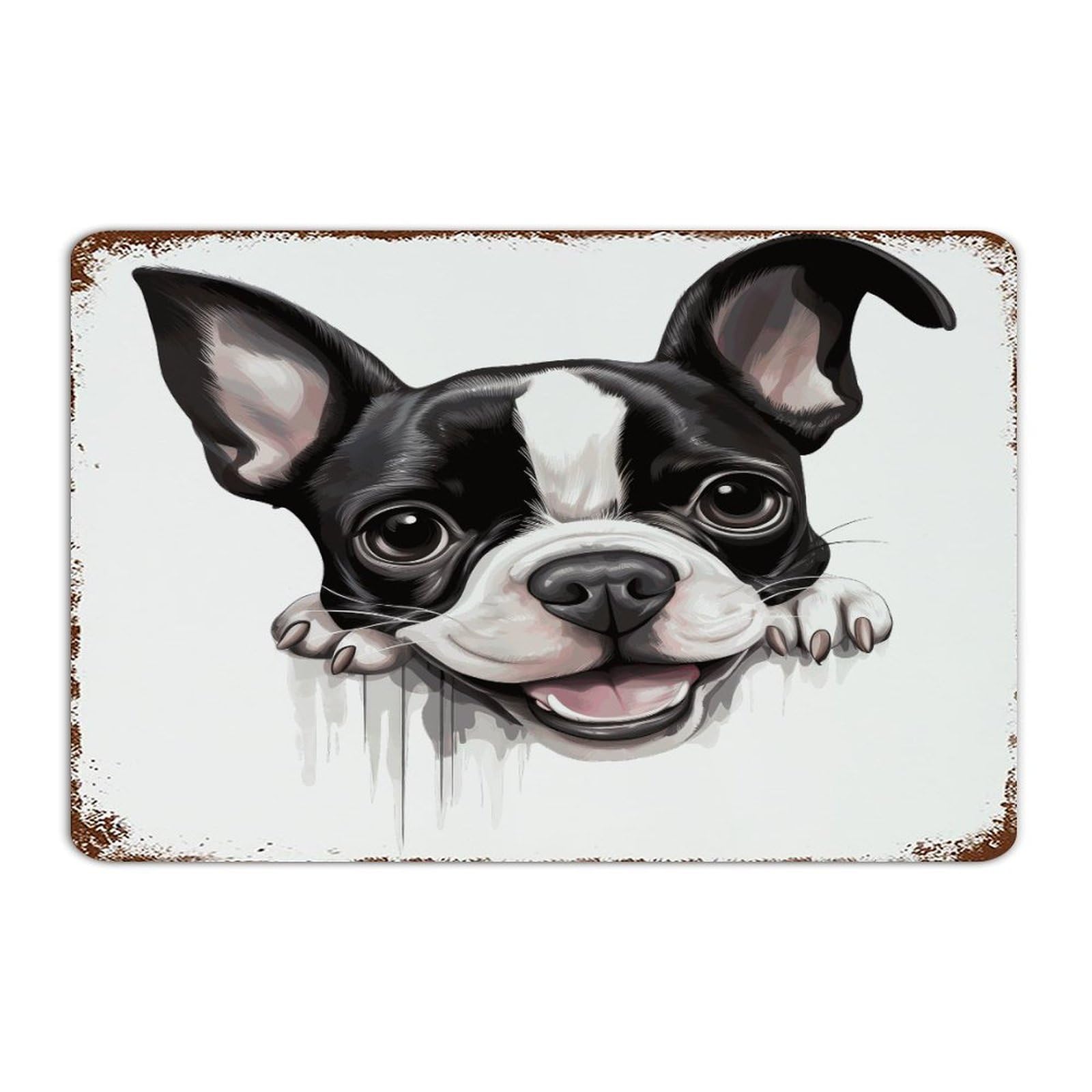 Panneau en métal Boston Terrier 30x45 cm pour décoration murale extérieure de maison
