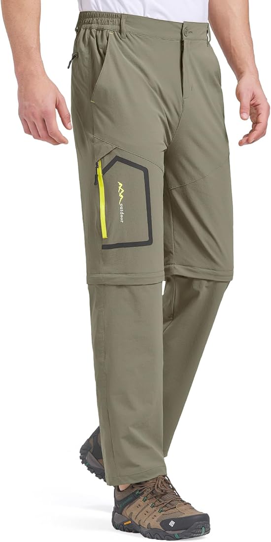 Mens Hiking Pants Convertible Quick Dry Lightweight Zip Off