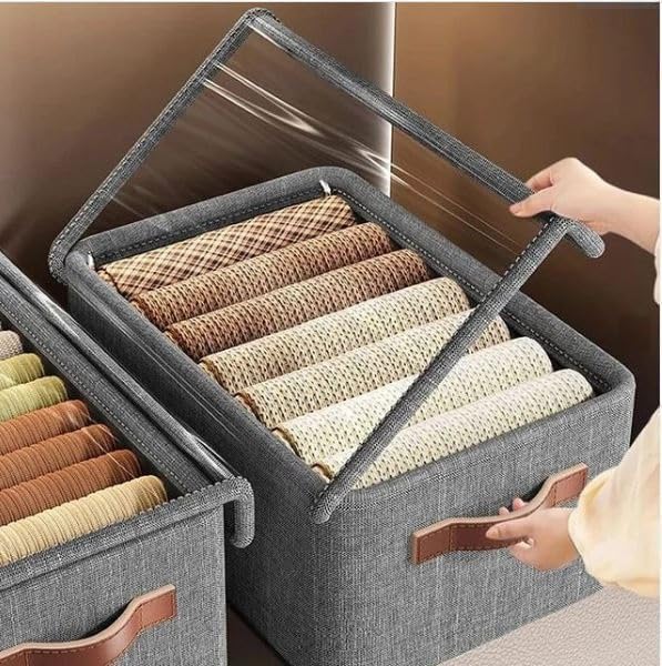 STARFLYER Fabric Storage Cube Organizer, 26L Foldable Box with Metal Frame, Heavy Duty Clothes Storage with Hanging Rod. (GREY WITH LID)-image-16