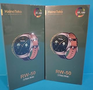ساعة ذكية من هينو تيكو، موديل Rw-50 مع شاشة اموليد، سوار متعدد الالوان، تذكير اسود، عداد تسبيح، متوافقة اندرويد واي او اس