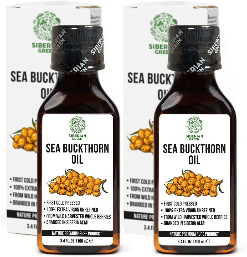 2 Pack - Siberian Sea Buckthorn Seed Oil | 100% Natural Extra Virgin Cold Pressed 2x100 ml / 6.8 fl oz (2 Bottles) | Unrefined Raw No-GMO Vegan | Premium Food Grade | Cooking, Salads or Skin Care