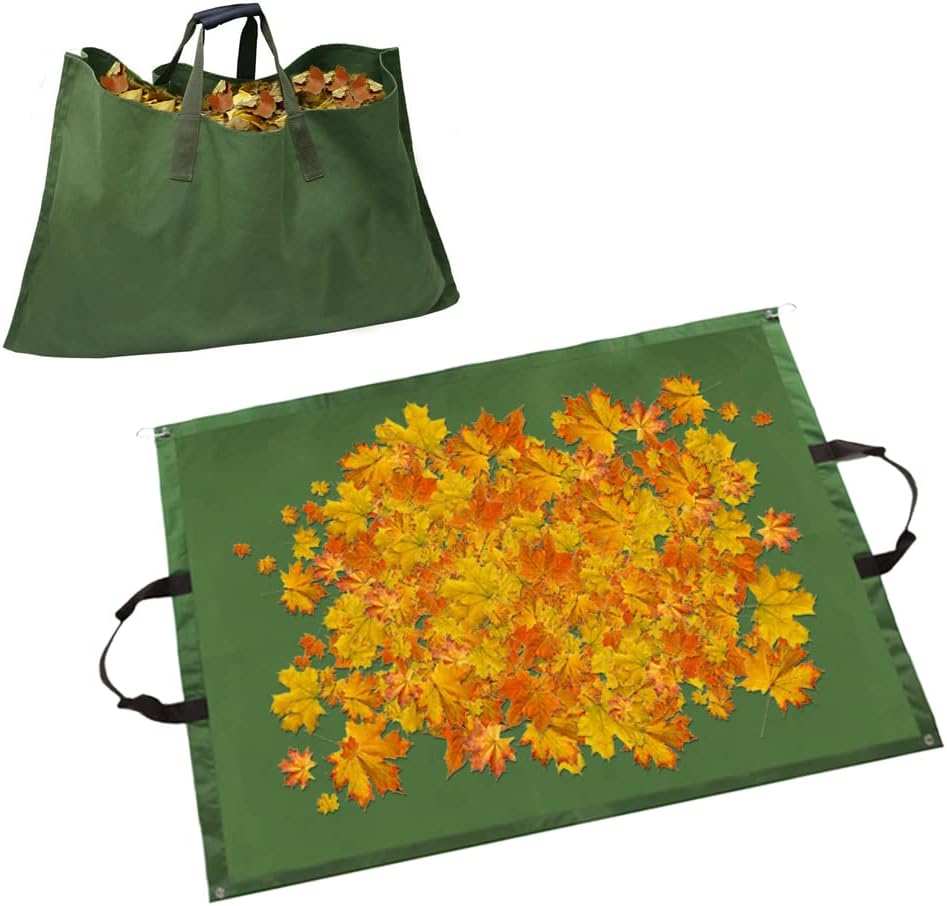 Green 2 in 1 reusable leaf tarp and yard waste bag with handles