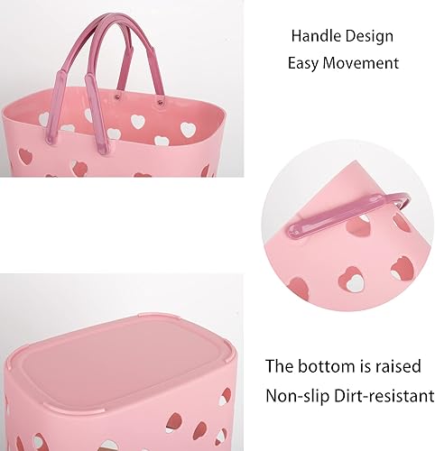 Miniatura 3 de Cesta de almacenamiento portátil de plástico con asa para baño, despensa, cocina, dormitorio universitario, garaje, color rosa