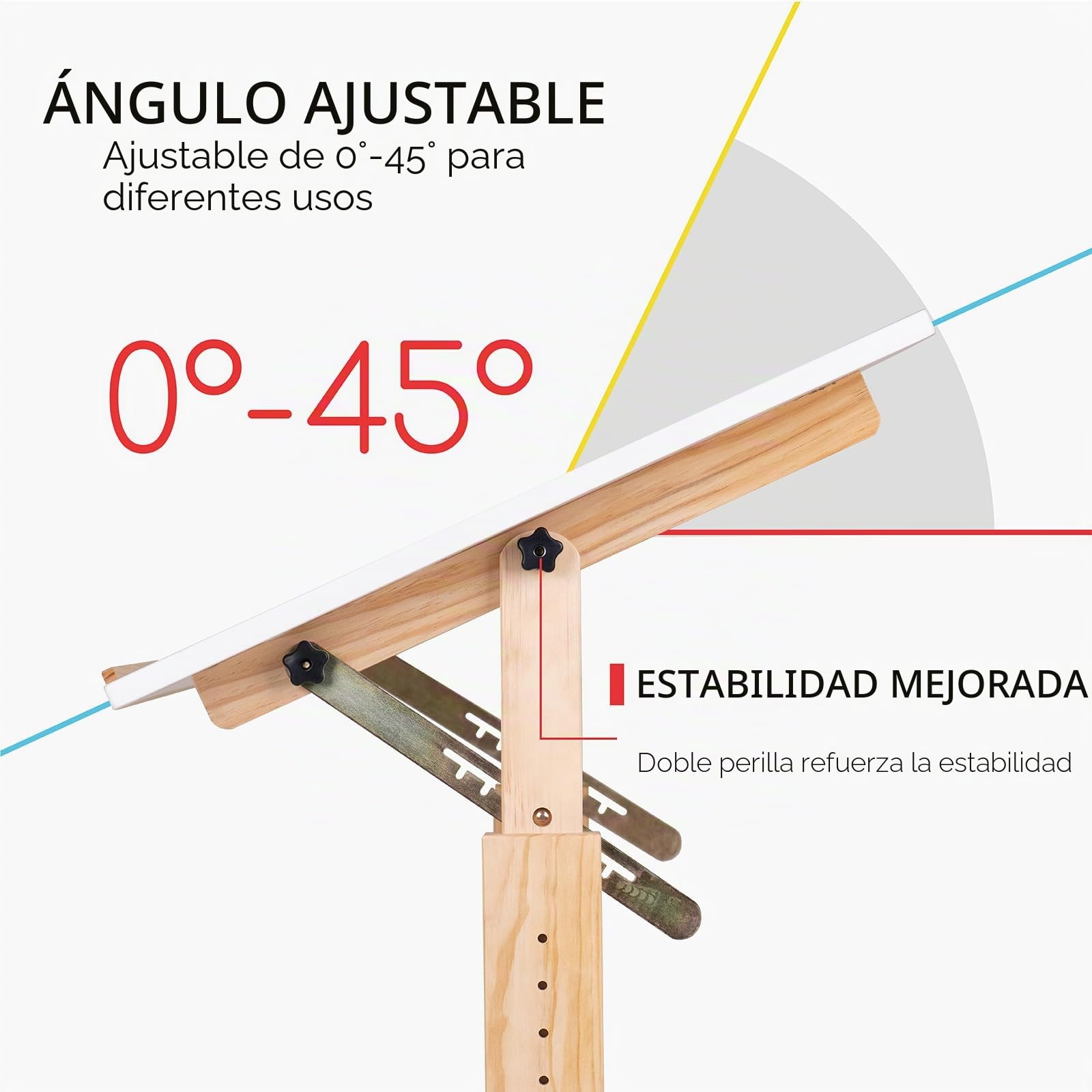 MEEDEN Mesa de Dibujo de Madera con Taburete: Mesa de Pintura Ajustable en Altura de 90 x 60 cm - Escritorio Inclinable para Artistas y Pintores - de Dibujo para Arte y Manualidades