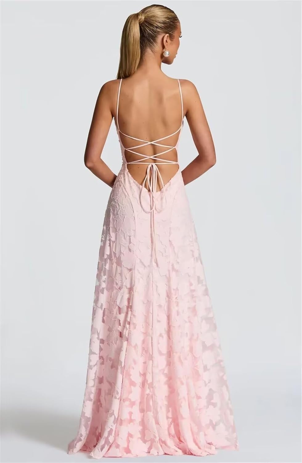 Floral Lace Bridesmaid Dresses for Women Long Spaghetti Straps Formal Evening Gowns with Scarf