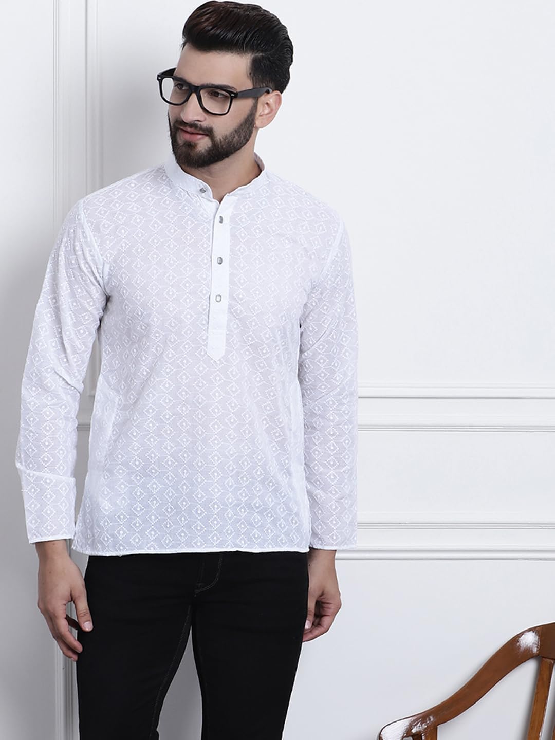 Sojanya (Since 1958 Men'S Cotton Chikankari Only Short Kurta - Image 2