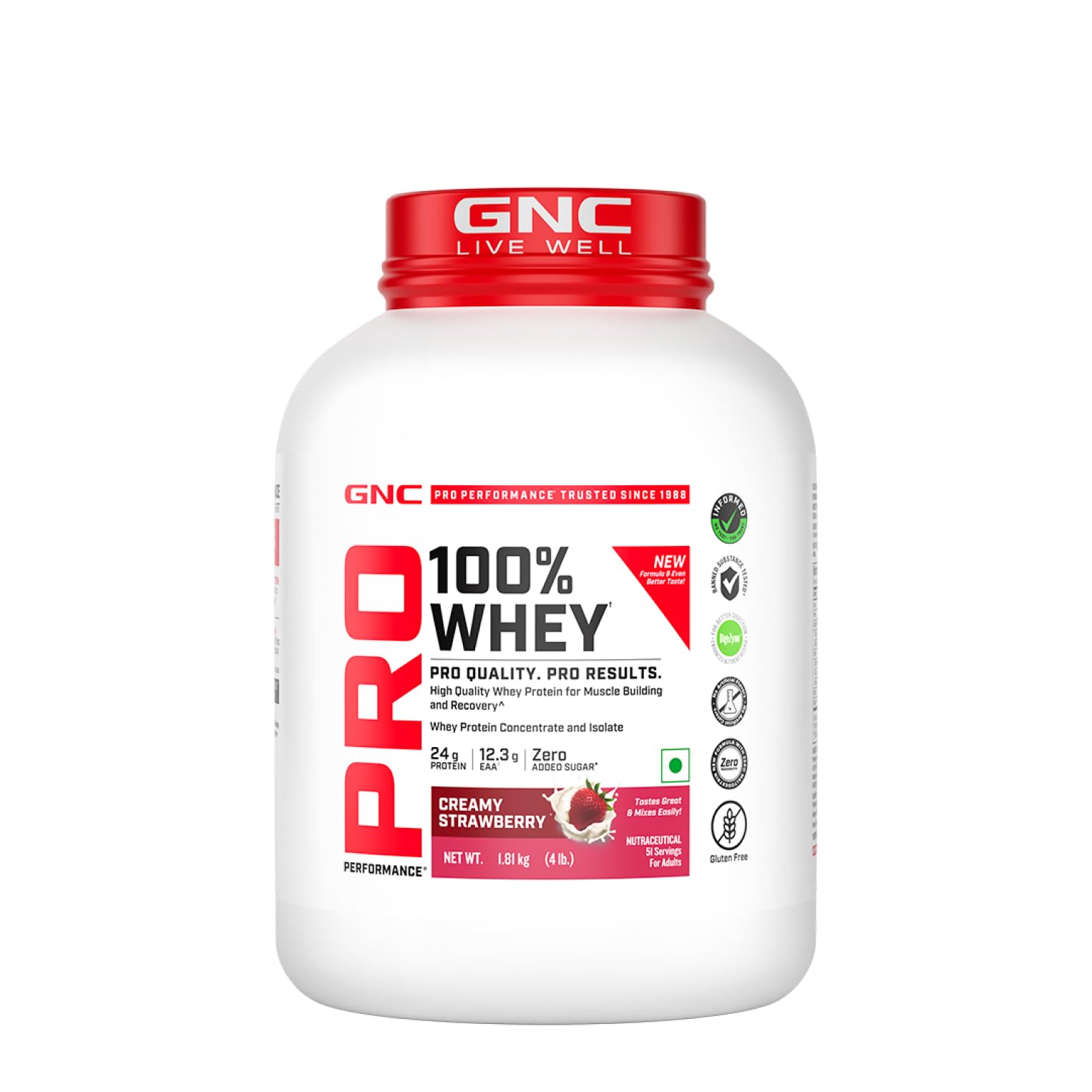 GNC Pro Performance 100% Whey Protein | New Formulation | 24g Protein, 5.7g BCAAs, 12.3g EAAs | Added DigeZyme® | Whey Isolate & Concentrate Blend, Low Carb (4.51g), No Added Sugar | Chocolate Fudge, 4kg — Amazon image 13