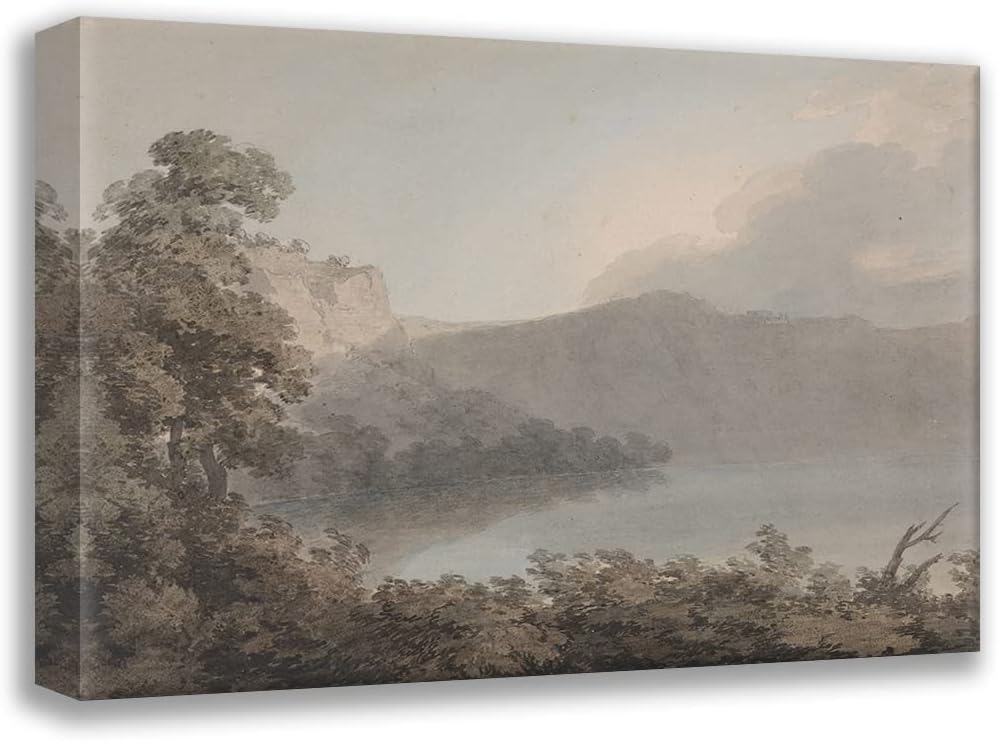 John Robert Cozens 39x28 Extra Large Black Modern Framed Art Print Titled: Lake of Vico Between Rome and Florence