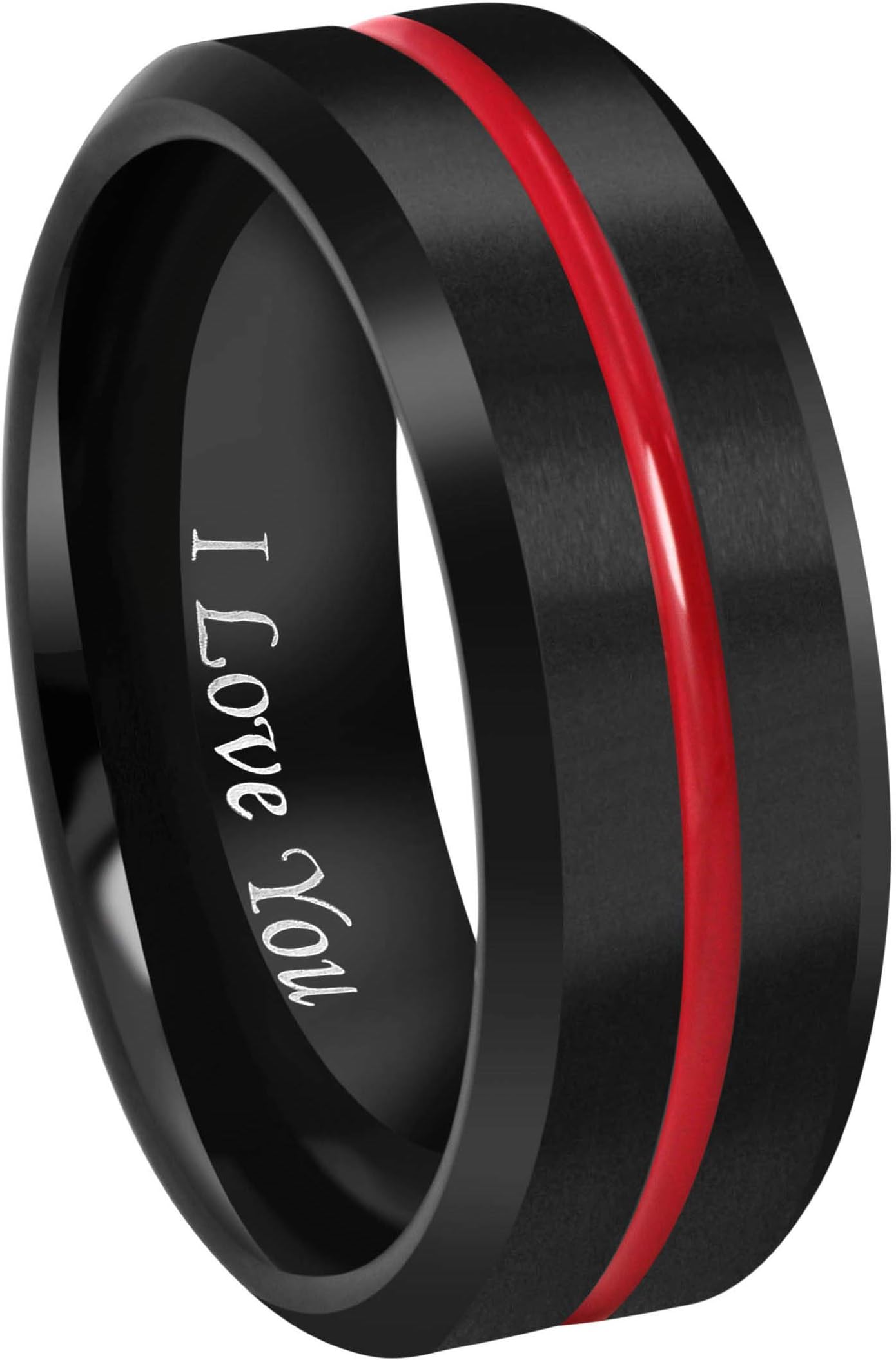 6mm 8mm 10mm Thin Red Groove Black Brushed Tungsten Carbide Wedding Band Ring Comfort Fit Engraved I Love You Size 5 To 17