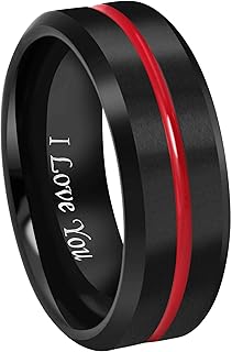 CROWNAL 6mm 8mm 10mm Thin Red Groove Black Brushed Tungsten Carbide Wedding Band Ring Comfort Fit Engraved I Love You Size...