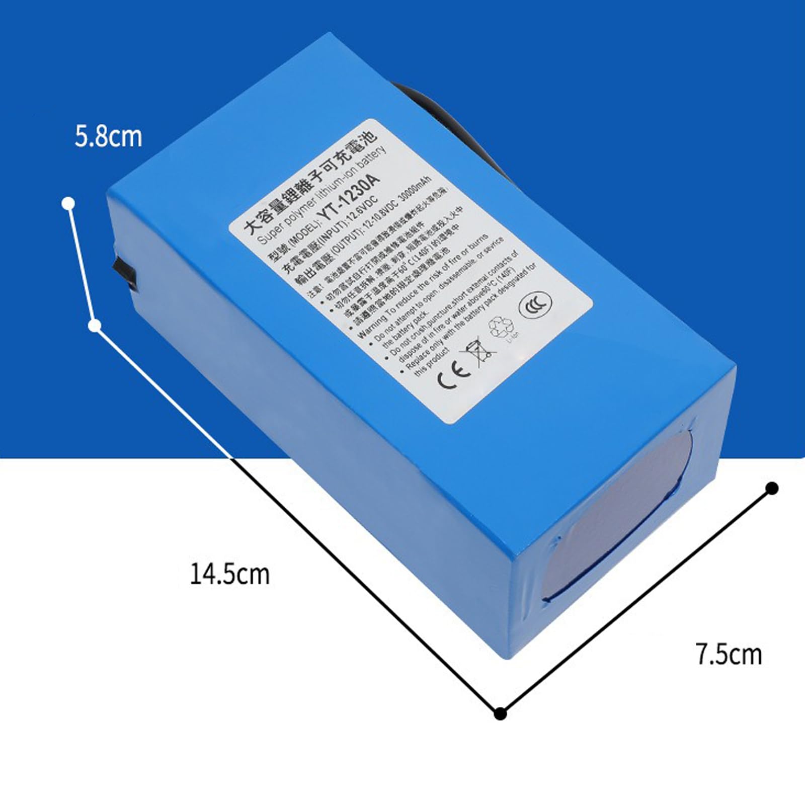 Batería Iones Litio Recargable 12V 30Ah batería de polímero de Litio portátil de 30 000 mAh para Equipos electrónicos de 12 V con Cargador,No Light 12v30000mah