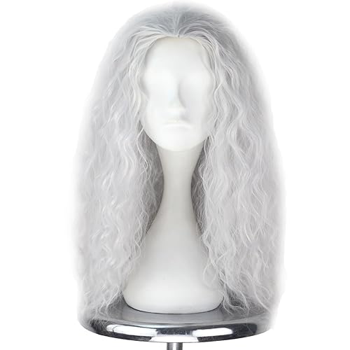 Peluca de bruja para mujer, disfraz de bruja para mujer, peluca larga gris para cosplay, Halloween, peluca de repuesto de cabello