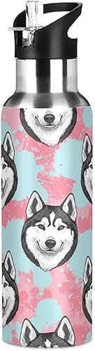 Miniatura 8 de Black White Husky Dog Insulated Stainless Steel Water Bottle with Straw 20 Oz, BPA-Free Sport Water Bottle Insulated Leakproof Water Bottles