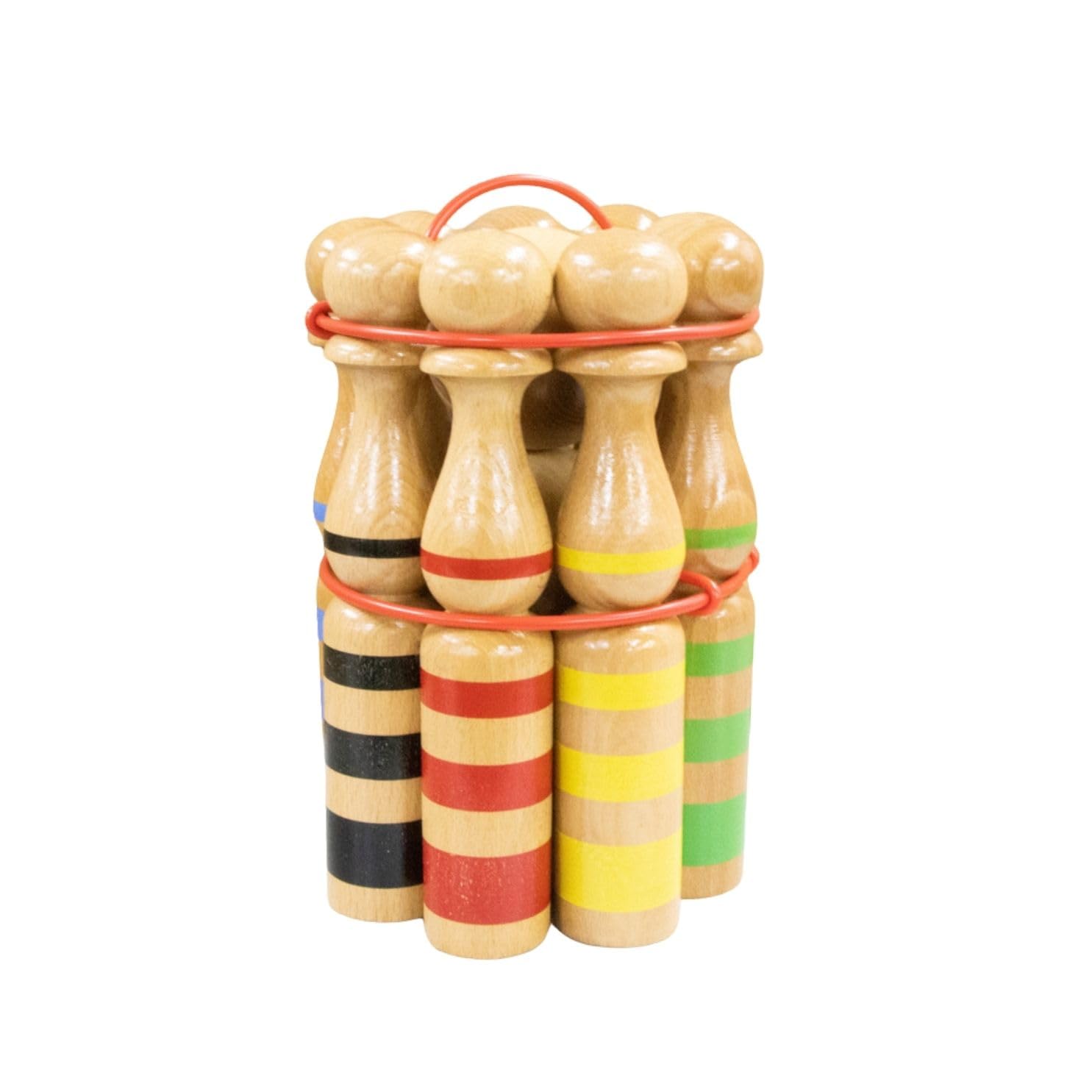 GICO Kegelspiel Kegel Set Bowling aus Holz groß für Kinder und Erwachsene - Massivholz 24 cm, gestreift - 3025