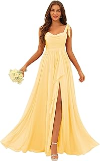 Pleated Chiffon Bridesmaid Dresses with Slit Scoop Neck Formal Evening Gowns Hi002