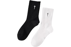 Mens SUPREME Socks for Men: Cross Print Embroidered Geo Crew Socks Knit Soft Daily Socks