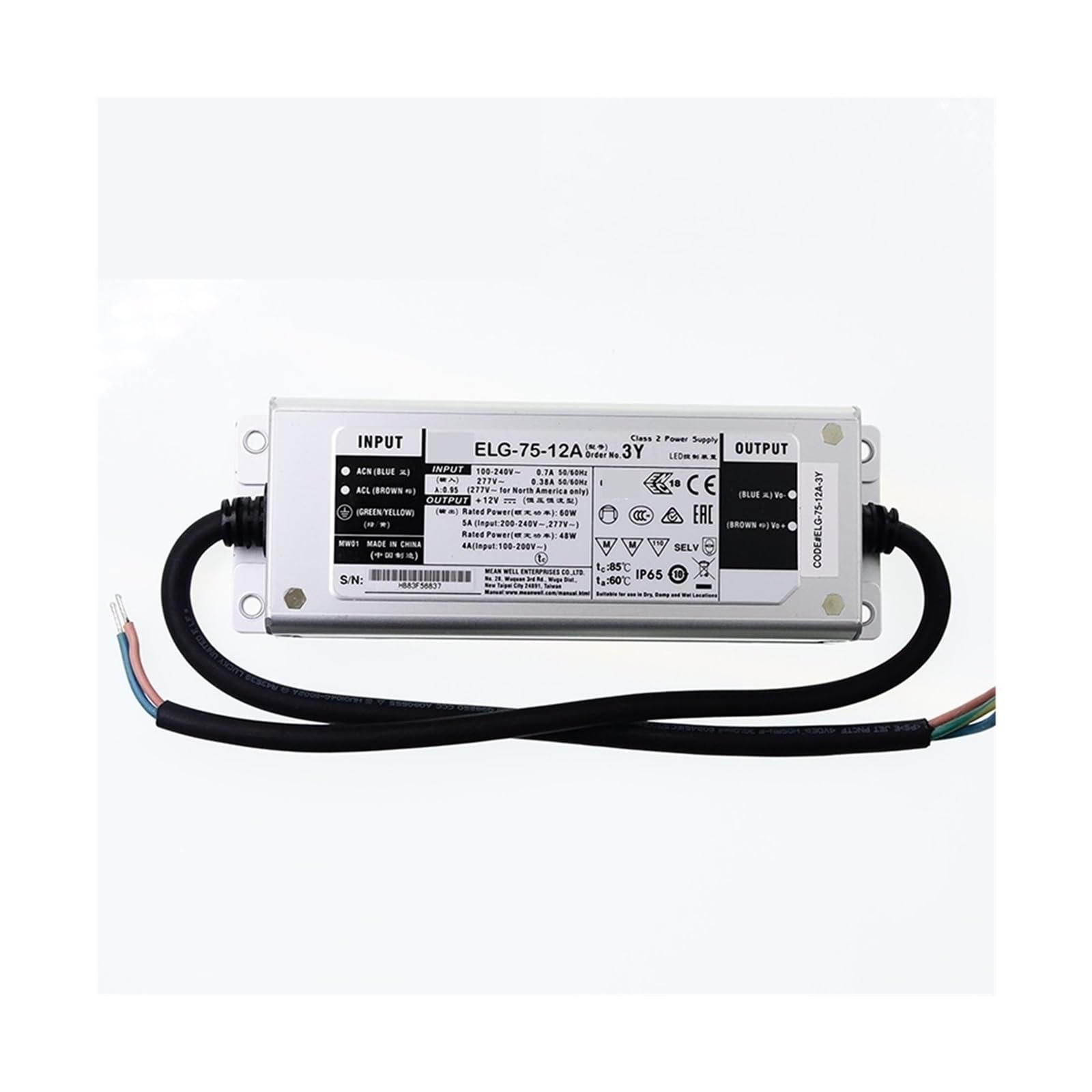 ELG-75-12A-3Y Alimentatore Switching LED 60W 5A 12V 110V/220V CA a 12V CC 5A Driver LED Regolabile Impermeabile IP65