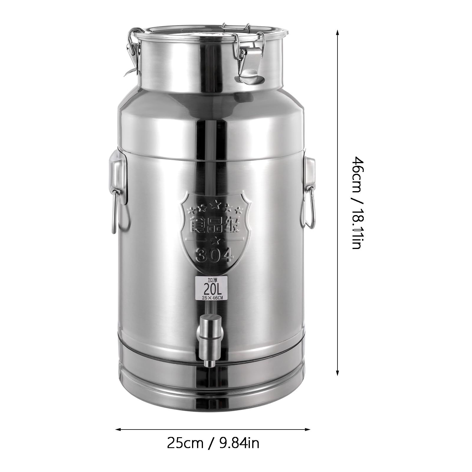 TITIDU Beverage Dispenser with a Spigot,20L 304 Stainless Steel Milk Can Oil Pail Storage Bucket Wine Barrel Canister for Storing Liquid Products