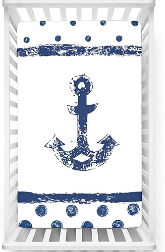 Miniatura 1 de Anchor - Sábana bajera ajustable para cuna con temática de ancla, sábana bajera estándar suave y transpirable, sábana de colchón de cuna o sábana de