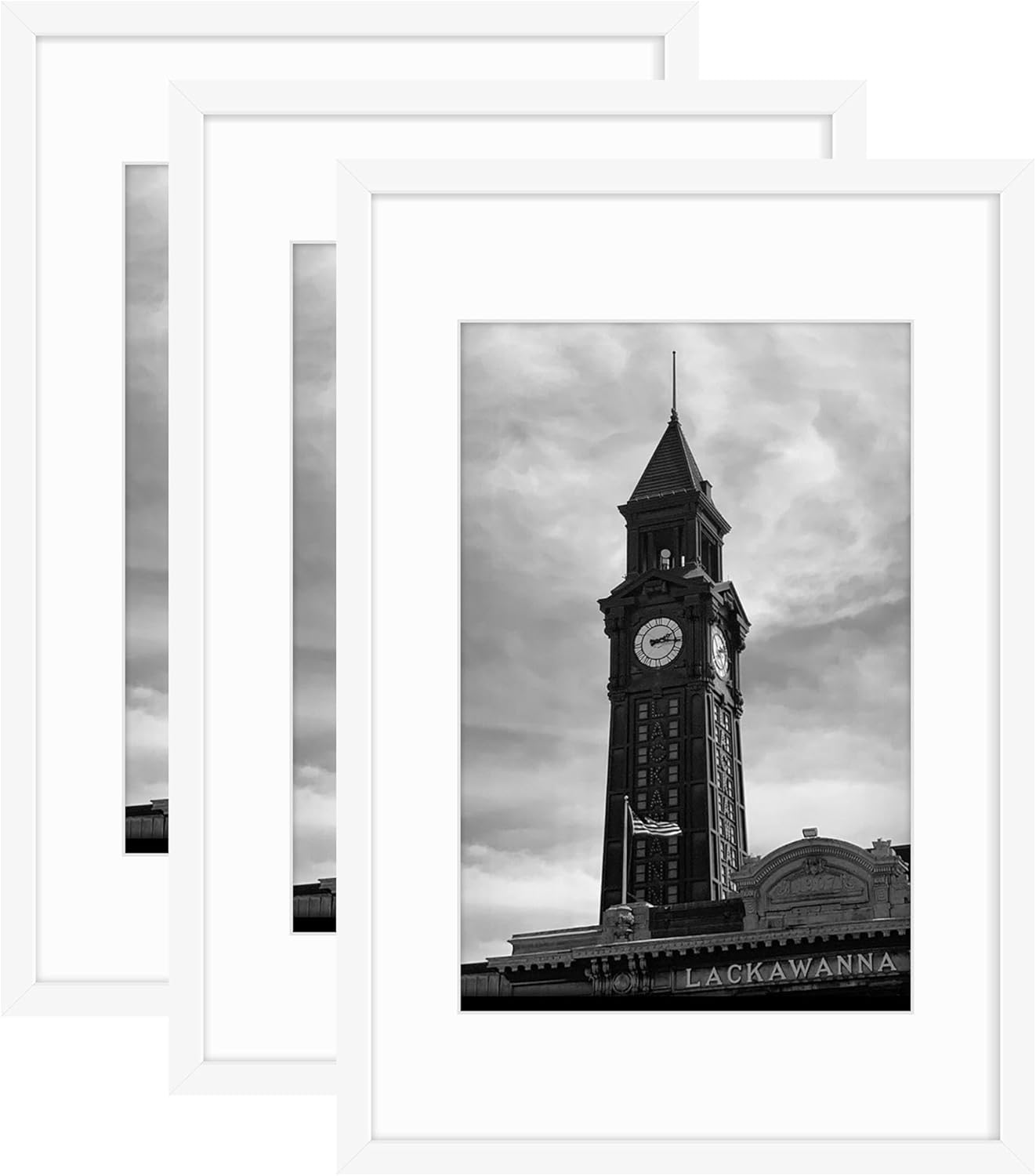 Wiscet 16x24 Picture Frame Set of 3, Display Pictures 12x18 with Mat or 16 x 24 Poster Frame Without Mat, Wall Gallery Photo Frames, White White 16x24