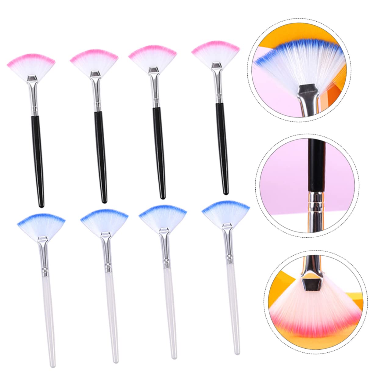 8pcs Fan Mask Brush Set Soft Fan Facial Mask Alicator for Makeup Long Handle Cosmetic Tools White Black Easy to Clean Versatile for Face Masks Skincare