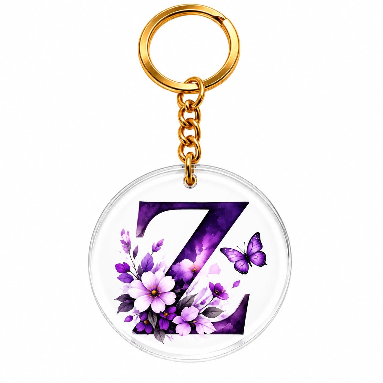 TRENDY DEALZ Alphabet Z Acrylic Keychain with Purple Floral