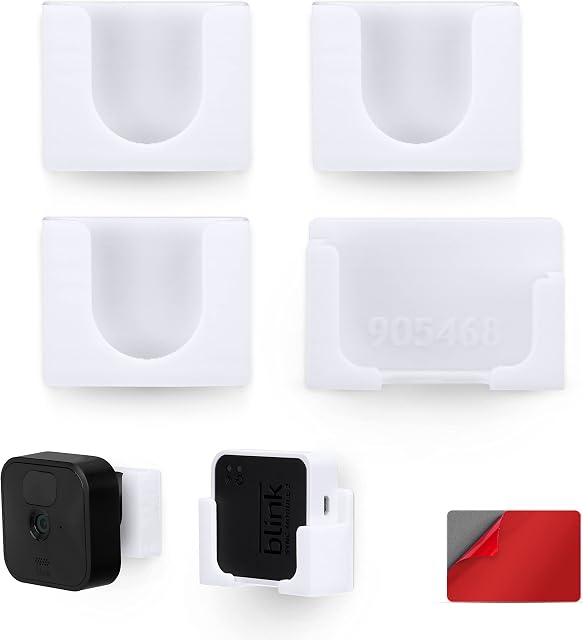 Adhesive Blink Outdoor Indoor & Sync Module Camera Mount, 3+1 Pack Holder, No Hassle Installation, No Screws, No Mess Bracket Stand, (White) by Brainwavz